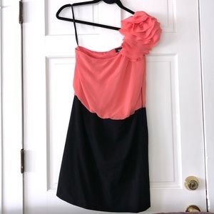 Size 5 coral and black one shoulder mini dress